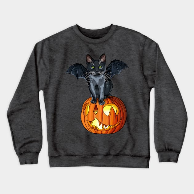 Halloween Vampurr Bat Cat Sitting on a Cat-O-Lantern Crewneck Sweatshirt by CarleahUnique